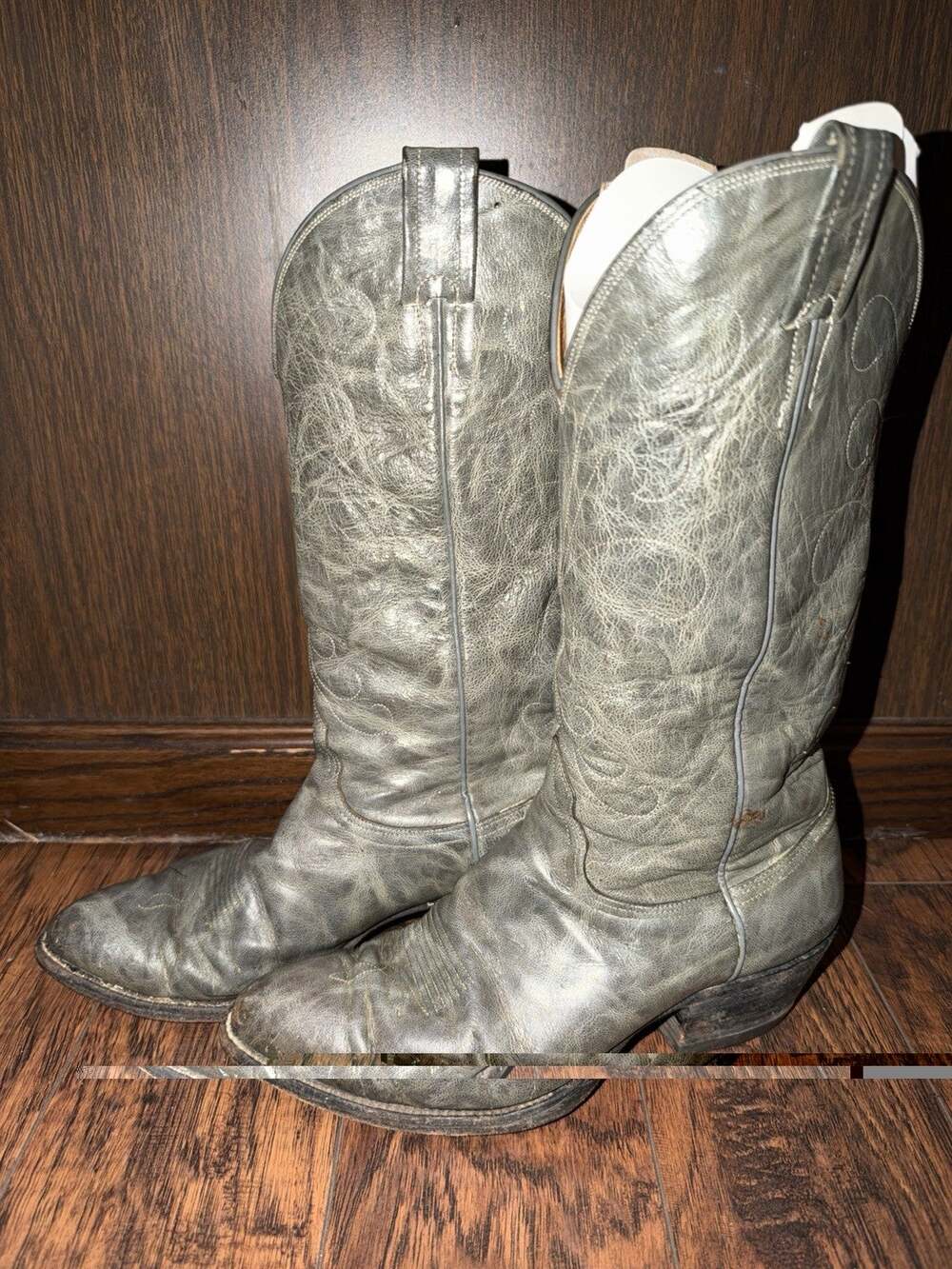 Vintage 80s Nocona 3004 Gray Goat Leather Western Cowboy Boots Mens 9D USA Made